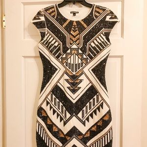 Express Short Sleeve Sequin Sheath Dress